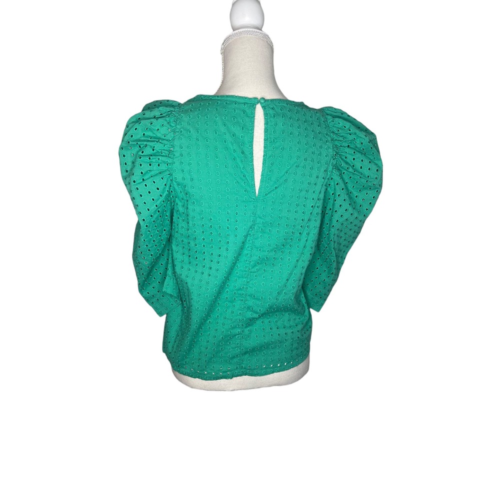 A New Day Green Eyelet Fitted Puff Sleeve Top SZ S - Picture 3 of 4
